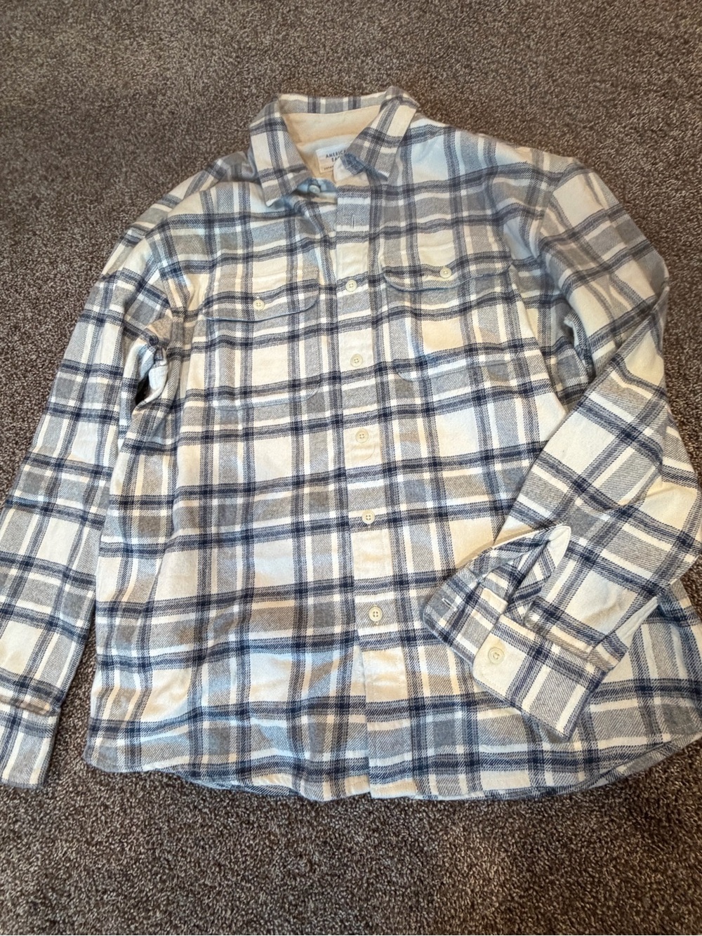American Eagle Outfitters Blue and White Plaid Button-Down Shirt